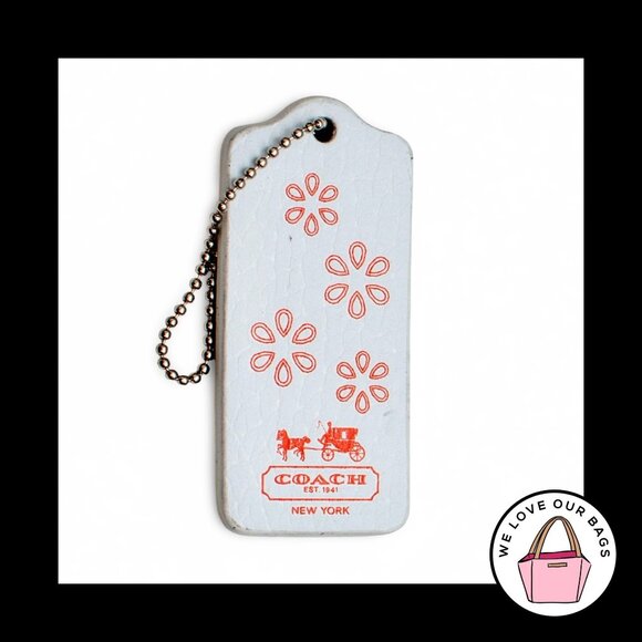RARE COACH MAGNET Red Flower Floral Leather Key Fob Bag Charm Keychain Hang Tag - Picture 1 of 1